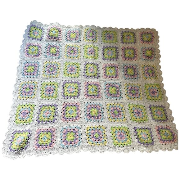 Handmade Crochet Baby Blanket Unisex Pastel Cottagecore Vintage Nursery Swiftie - Picture 13 of 16